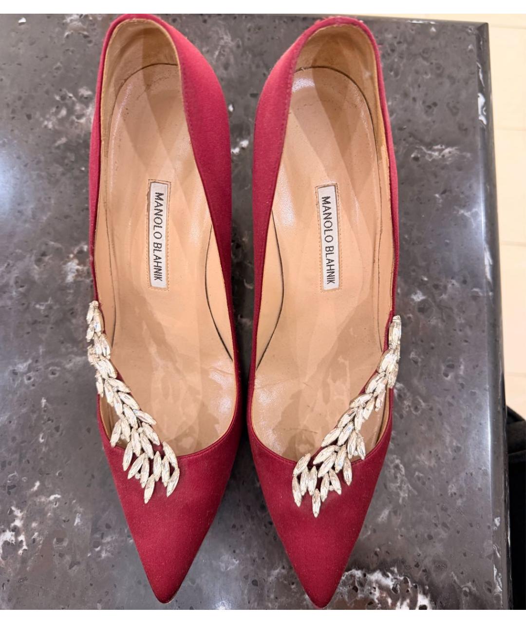 MANOLO BLAHNIK Бордовые текстильные туфли, фото 2