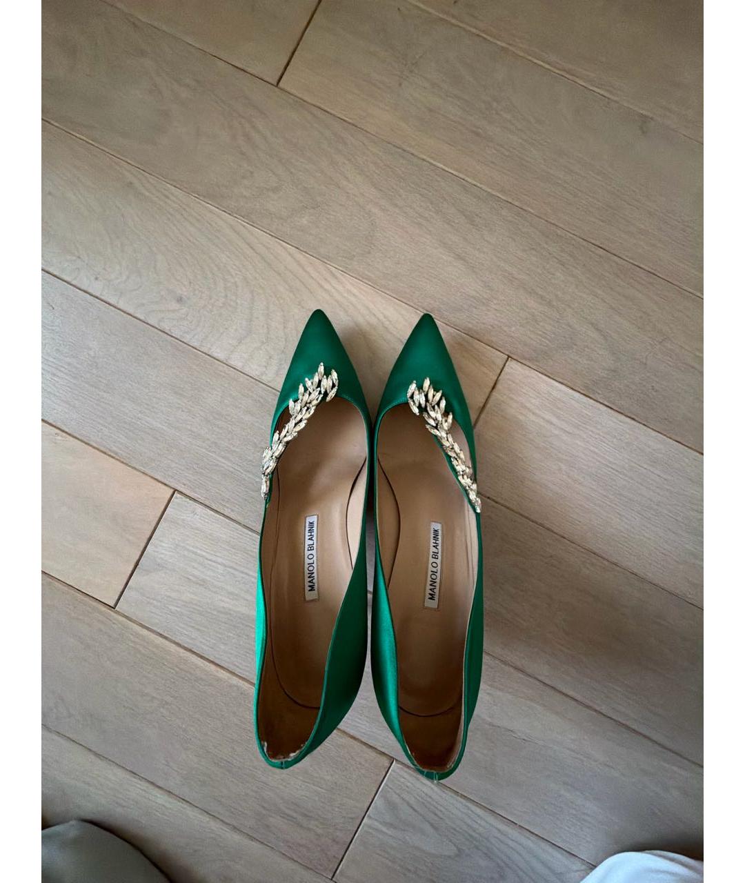 MANOLO BLAHNIK Зеленые текстильные туфли, фото 3