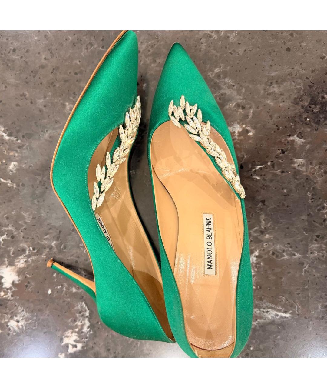 MANOLO BLAHNIK Зеленые текстильные туфли, фото 4