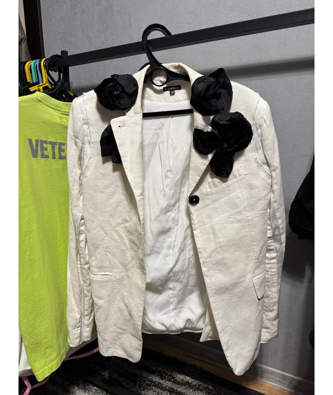 ANN DEMEULEMEESTER Бежевый атласный жакет/пиджак, фото 10