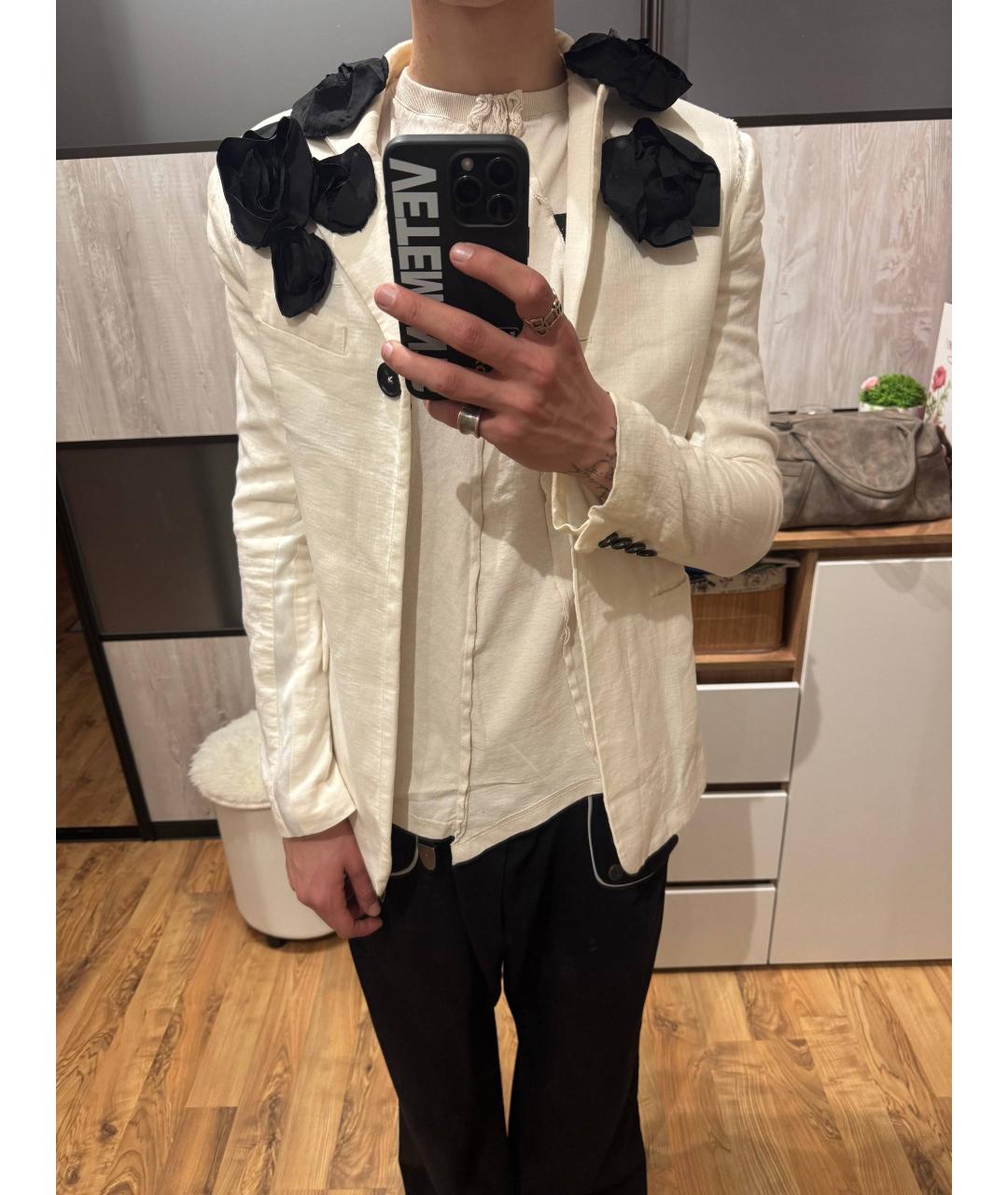 ANN DEMEULEMEESTER Бежевый атласный жакет/пиджак, фото 8