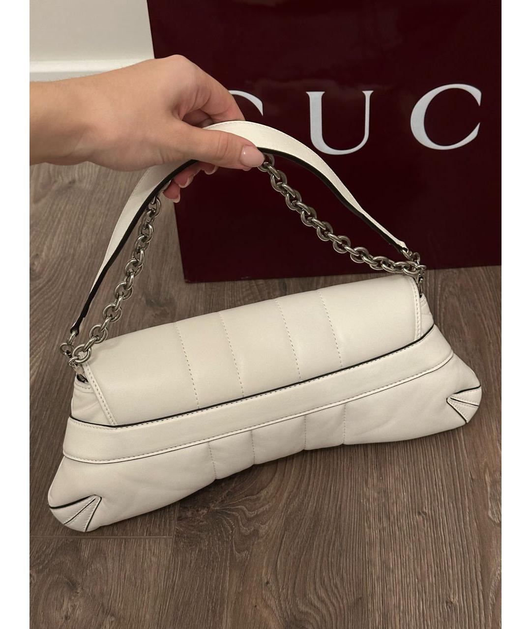 GUCCI Белая кожаная сумка с короткими ручками, фото 6