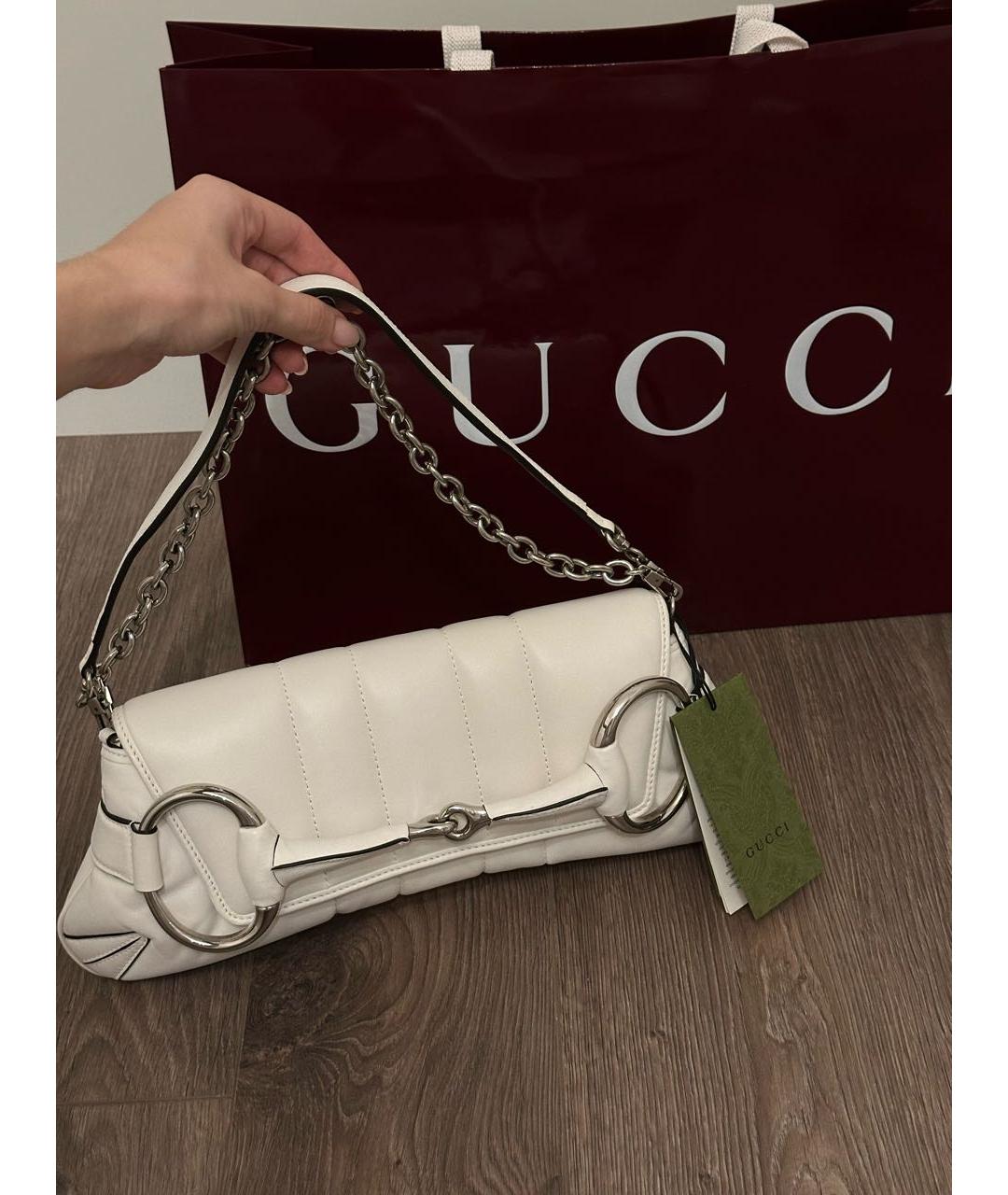 GUCCI Белая кожаная сумка с короткими ручками, фото 5