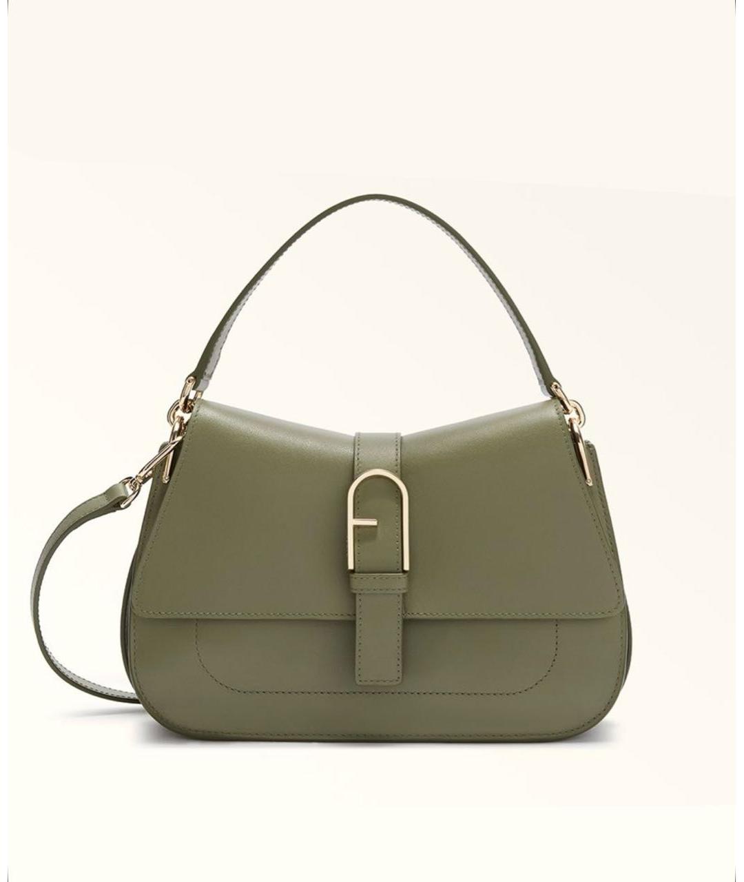 FURLA Зеленая кожаная сумка с короткими ручками, фото 5