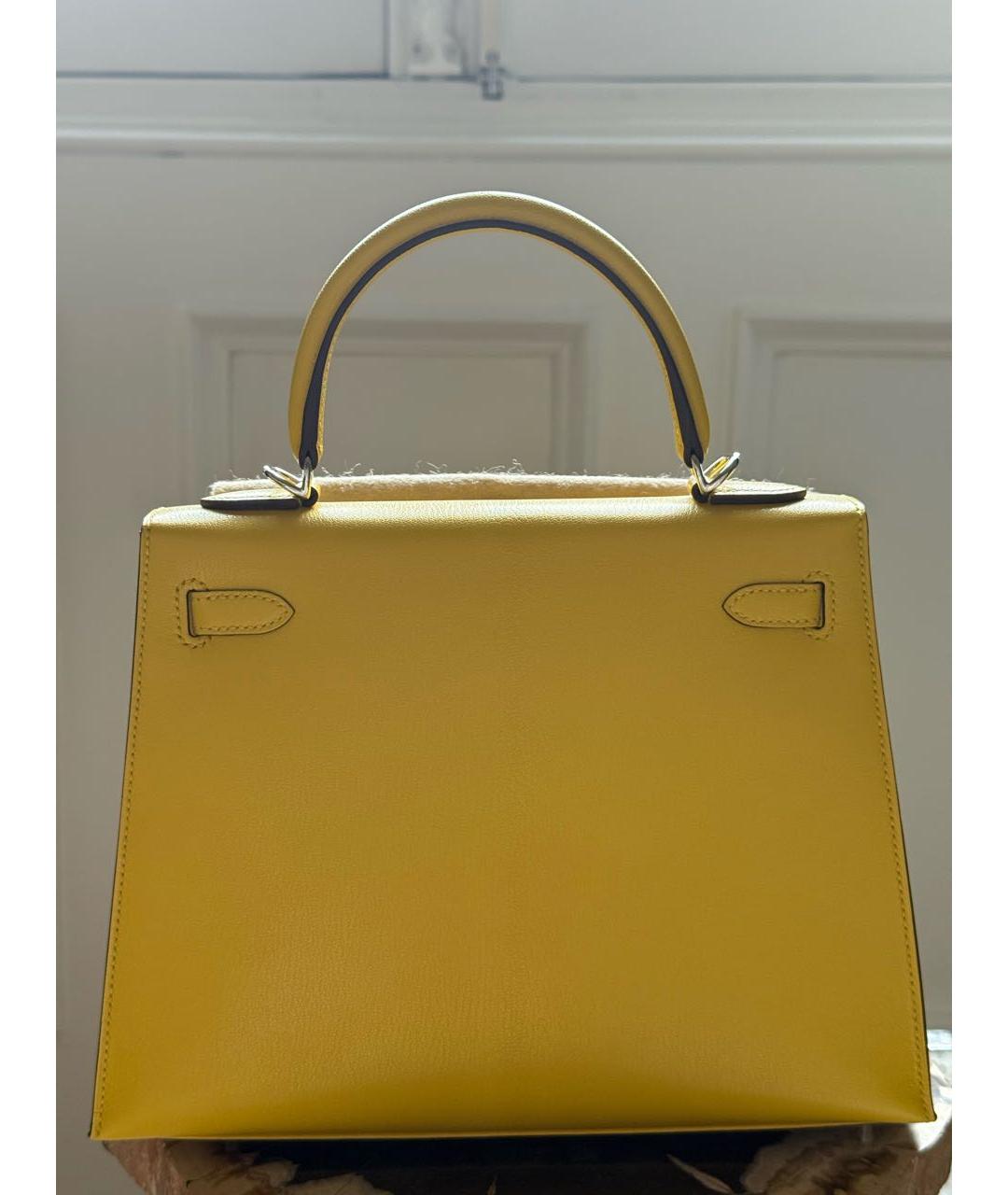 HERMES Желтая кожаная сумка с короткими ручками, фото 3