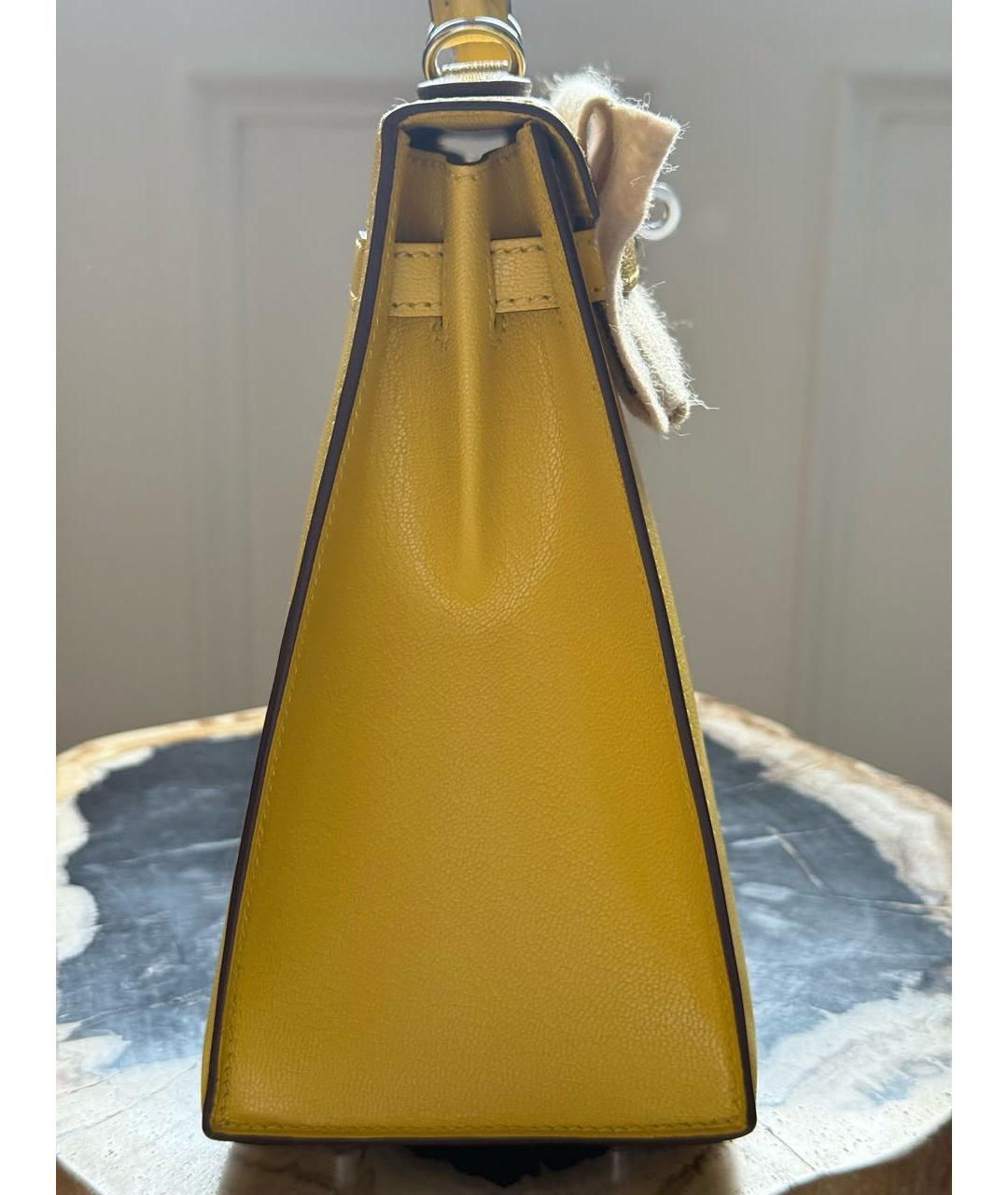 HERMES Желтая кожаная сумка с короткими ручками, фото 2