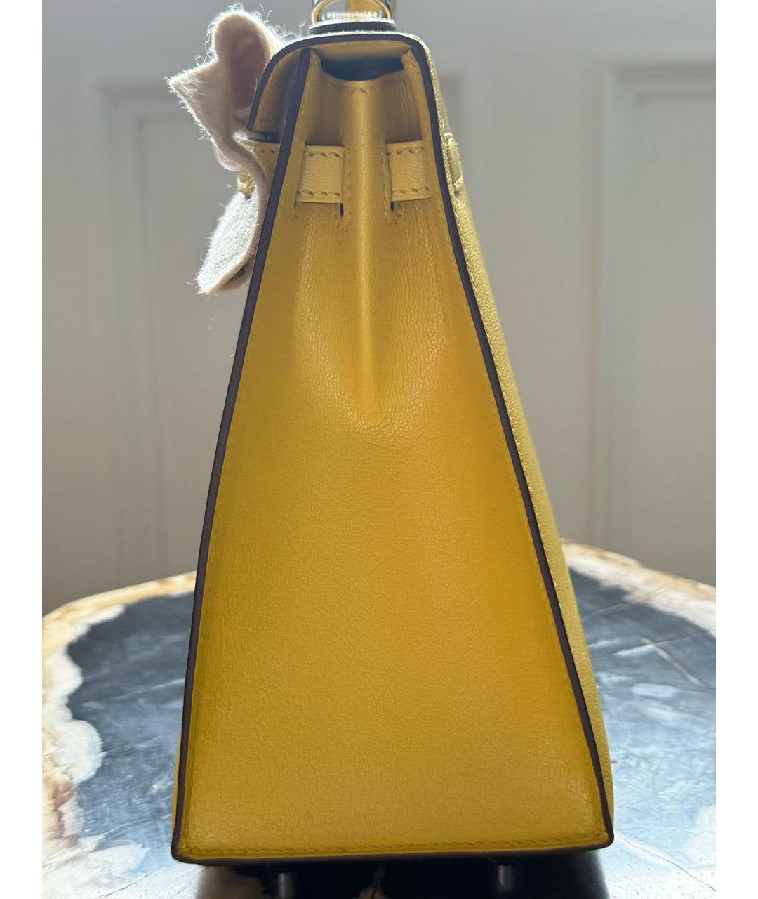 HERMES Желтая кожаная сумка с короткими ручками, фото 5