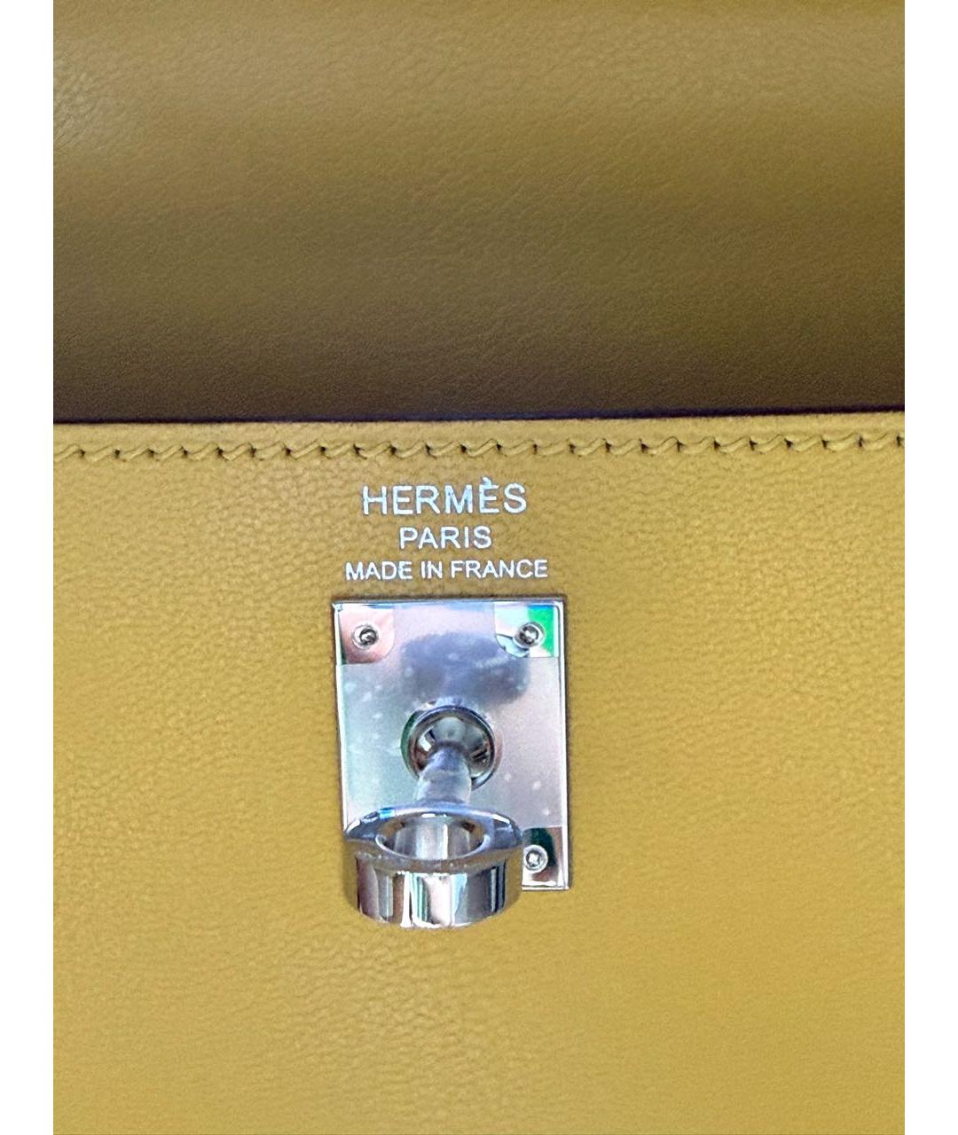 HERMES Желтая кожаная сумка с короткими ручками, фото 7