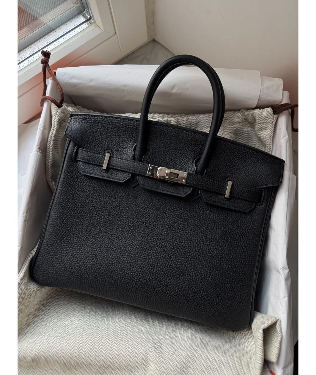 HERMES Черная кожаная сумка с короткими ручками, фото 6