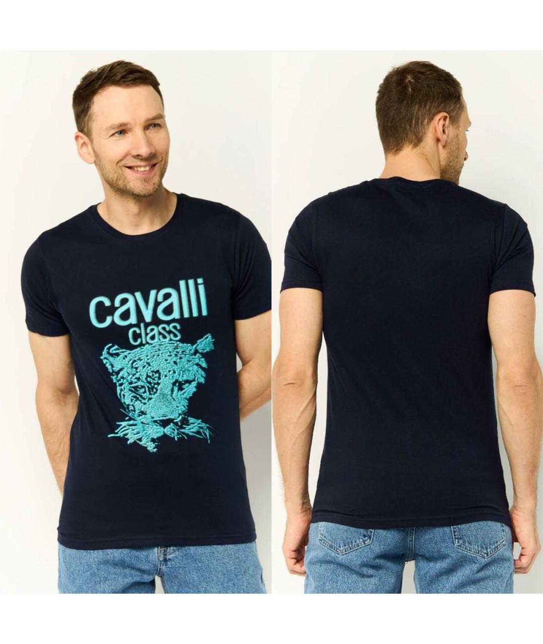 CAVALLI CLASS Темно-синяя хлопковая футболка, фото 8