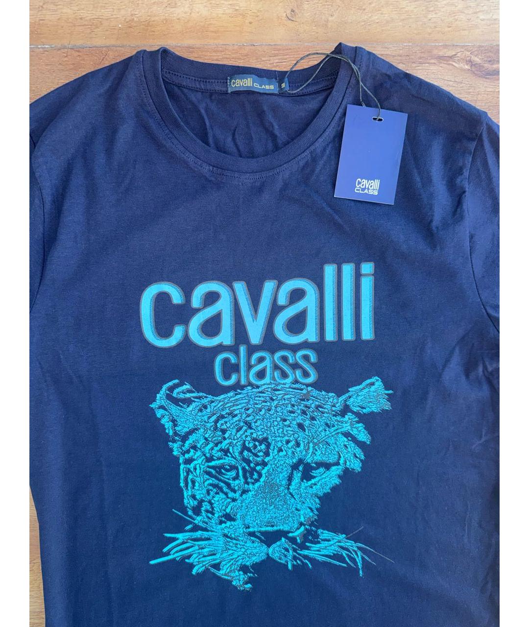 CAVALLI CLASS Темно-синяя хлопковая футболка, фото 4