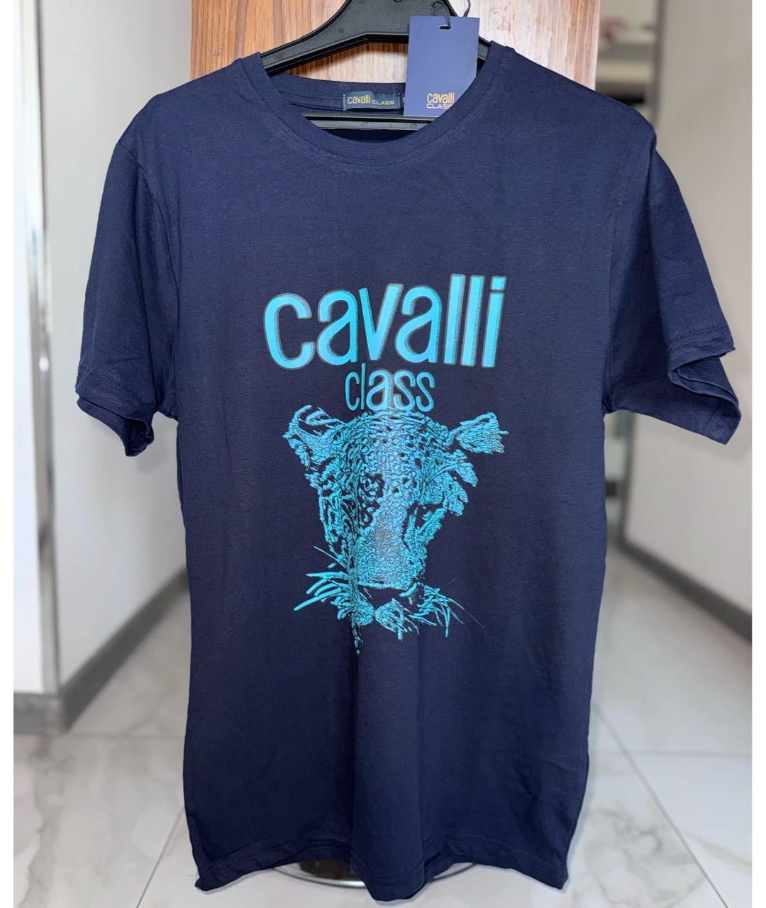 CAVALLI CLASS Темно-синяя хлопковая футболка, фото 2