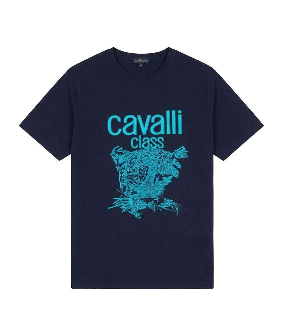 CAVALLI CLASS Темно-синяя хлопковая футболка, фото 1