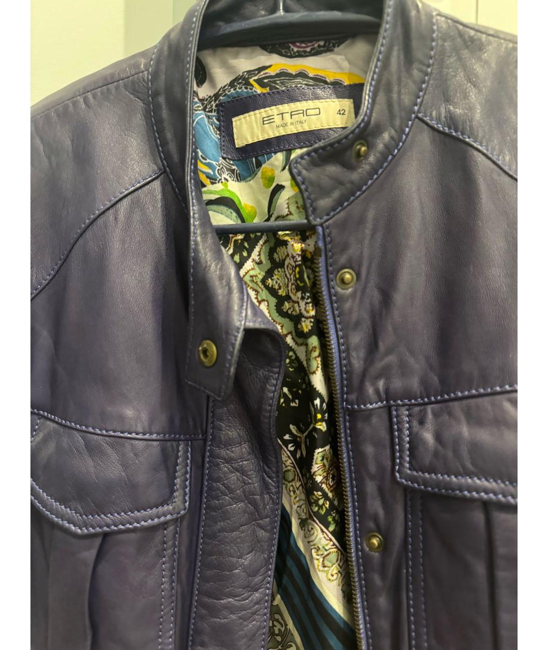 ETRO Синяя кожаная куртка, фото 4