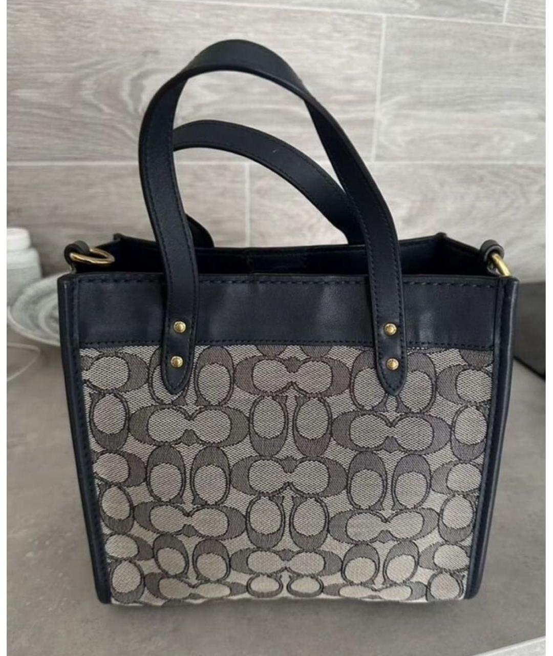 COACH Темно-синяя жаккардовая сумка тоут, фото 4