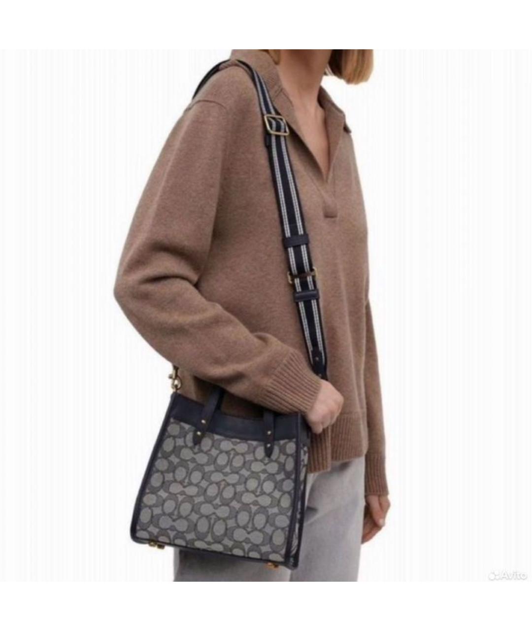 COACH Темно-синяя жаккардовая сумка тоут, фото 3