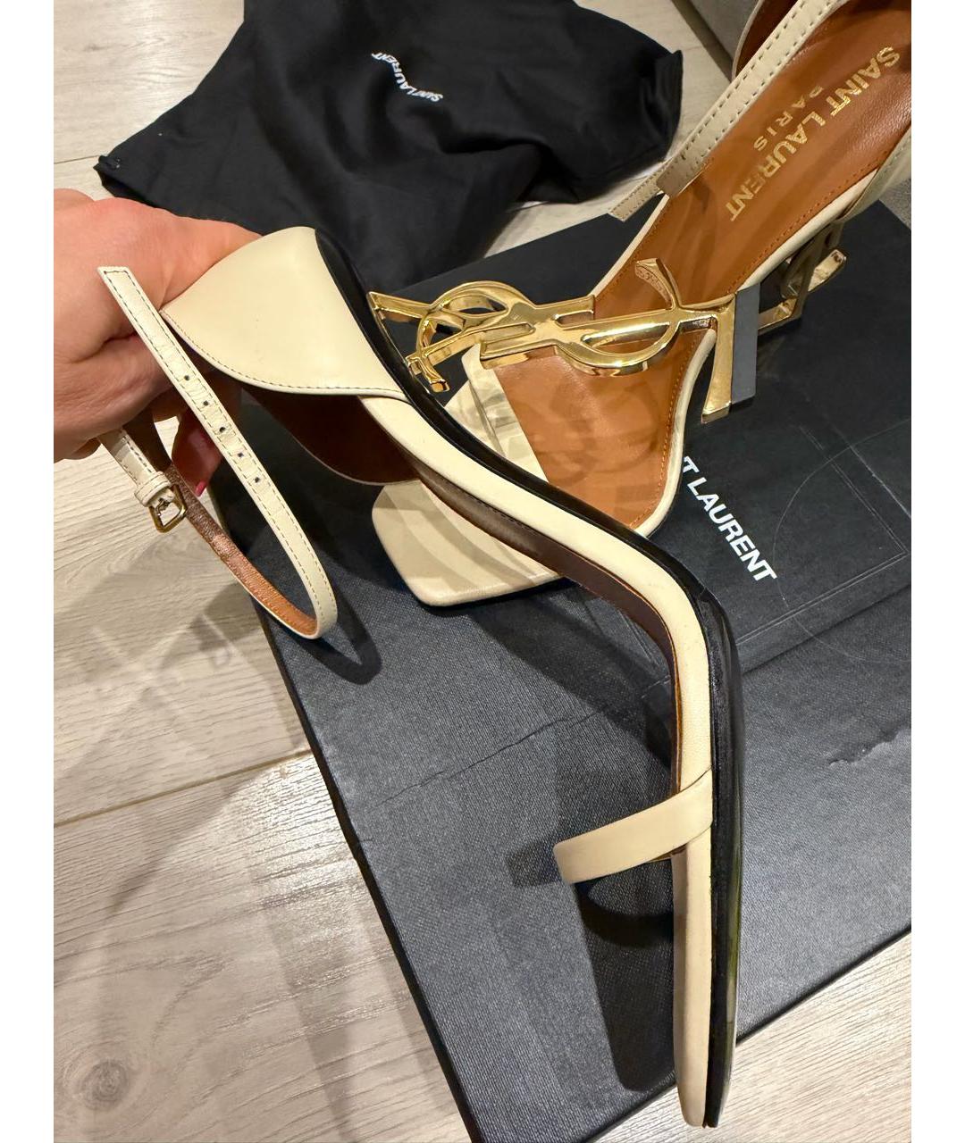 SAINT LAURENT Бежевые кожаные босоножки, фото 4