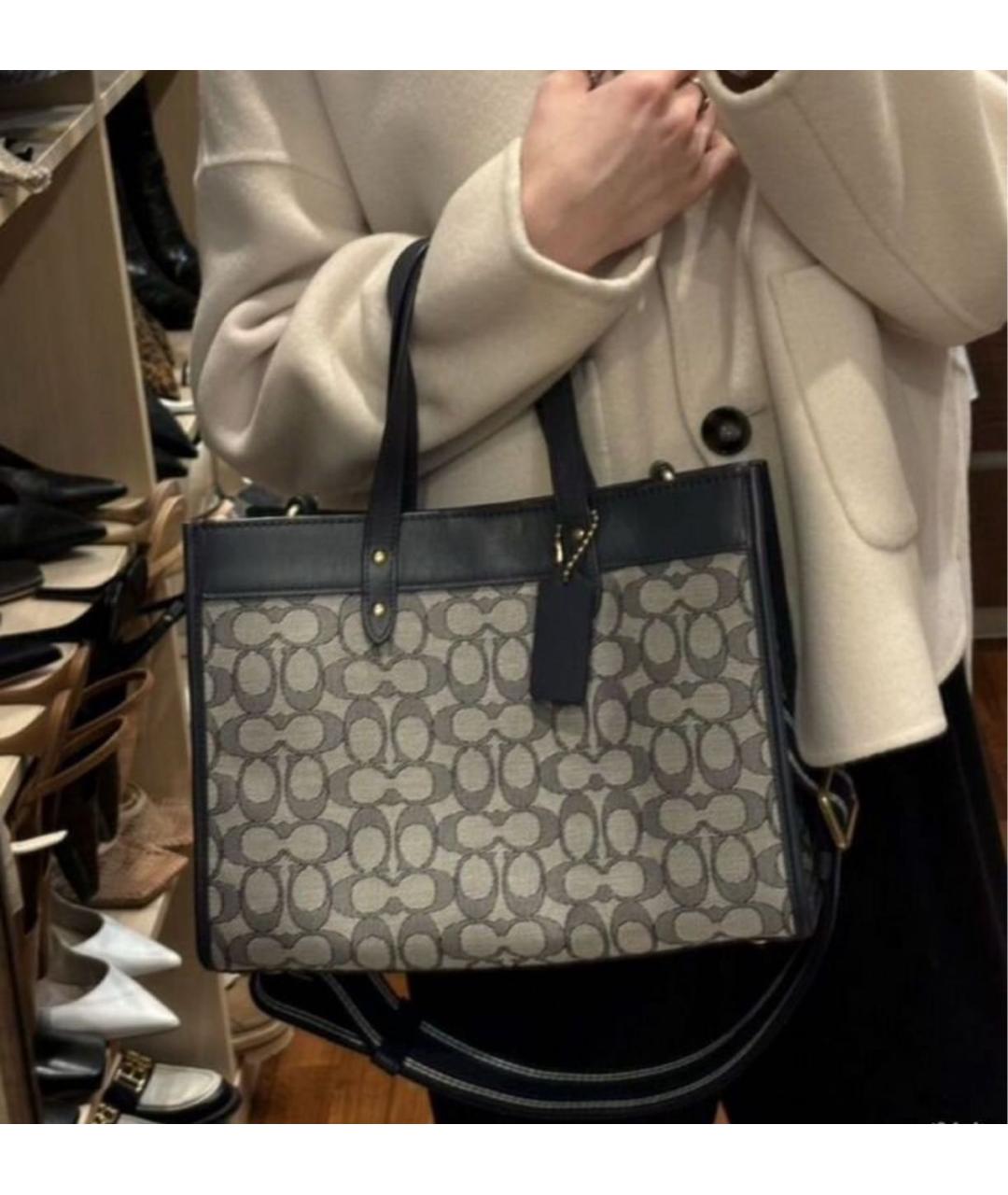 COACH Темно-синяя жаккардовая сумка тоут, фото 2