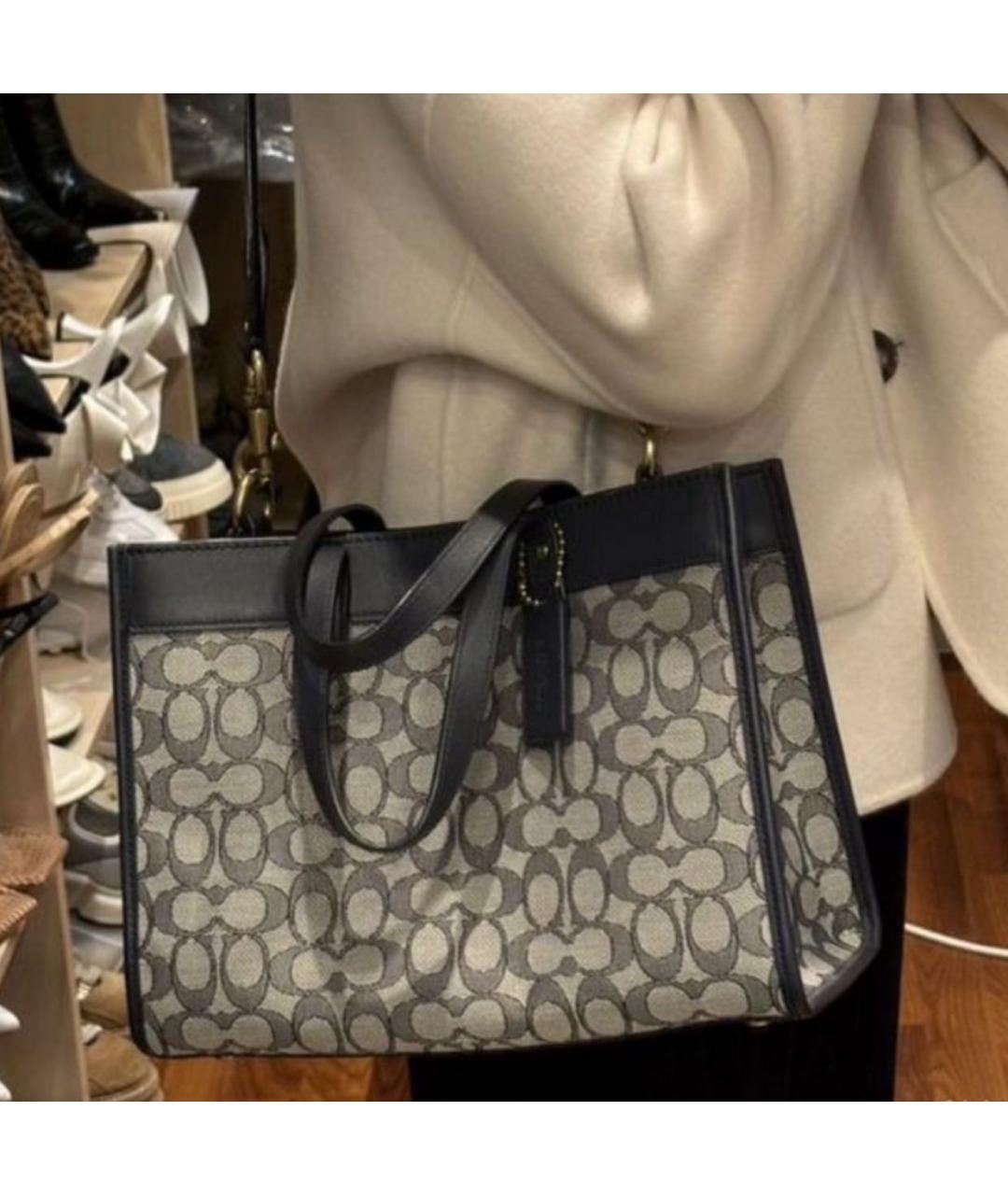 COACH Темно-синяя жаккардовая сумка тоут, фото 3