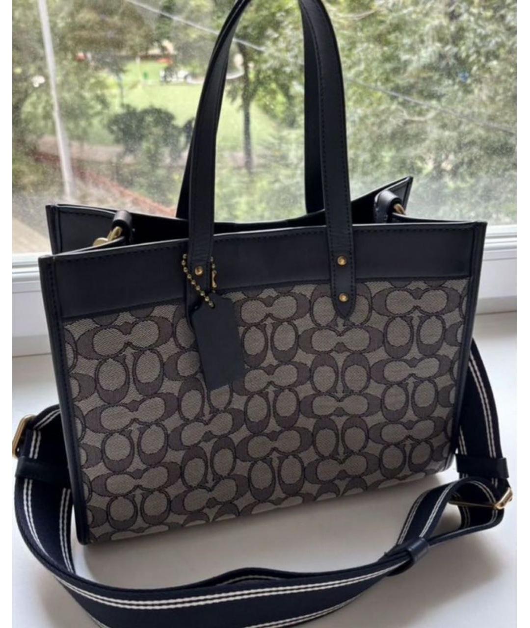 COACH Темно-синяя жаккардовая сумка тоут, фото 4