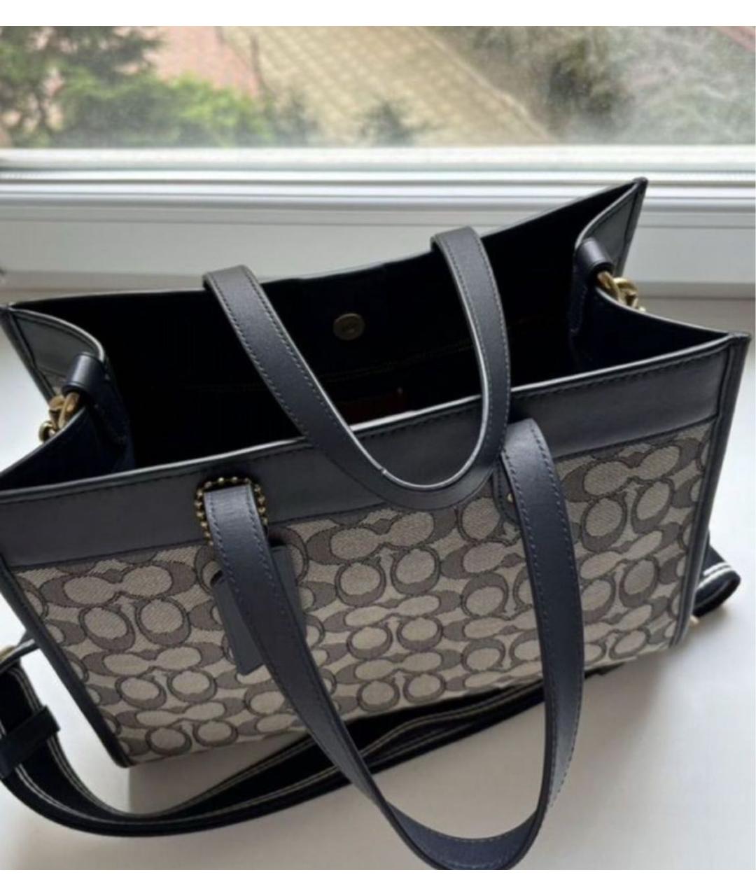 COACH Темно-синяя жаккардовая сумка тоут, фото 5