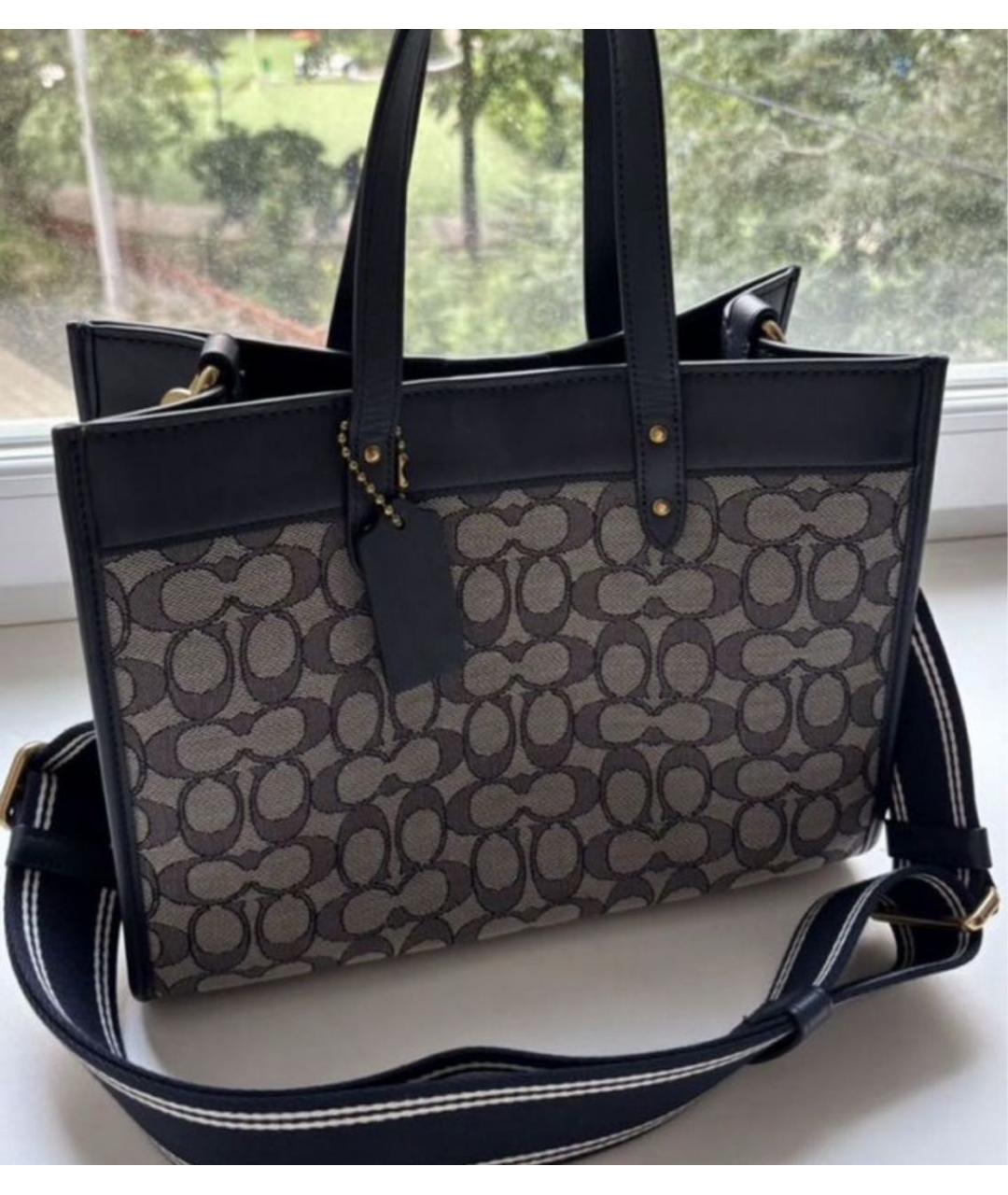 COACH Темно-синяя жаккардовая сумка тоут, фото 7