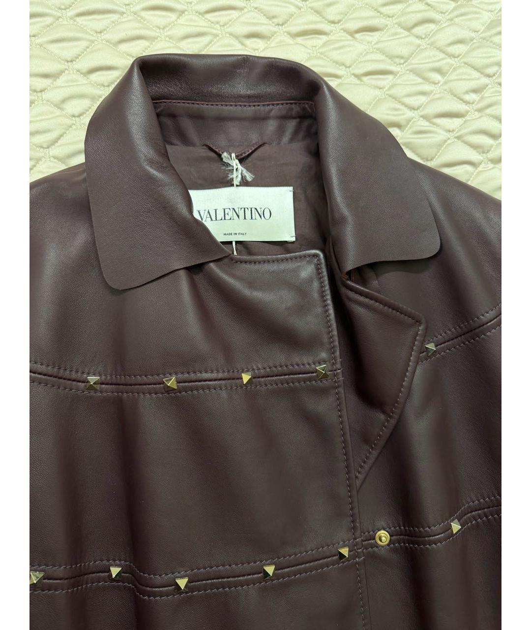 VALENTINO Бордовый кожаный тренч/плащ, фото 5