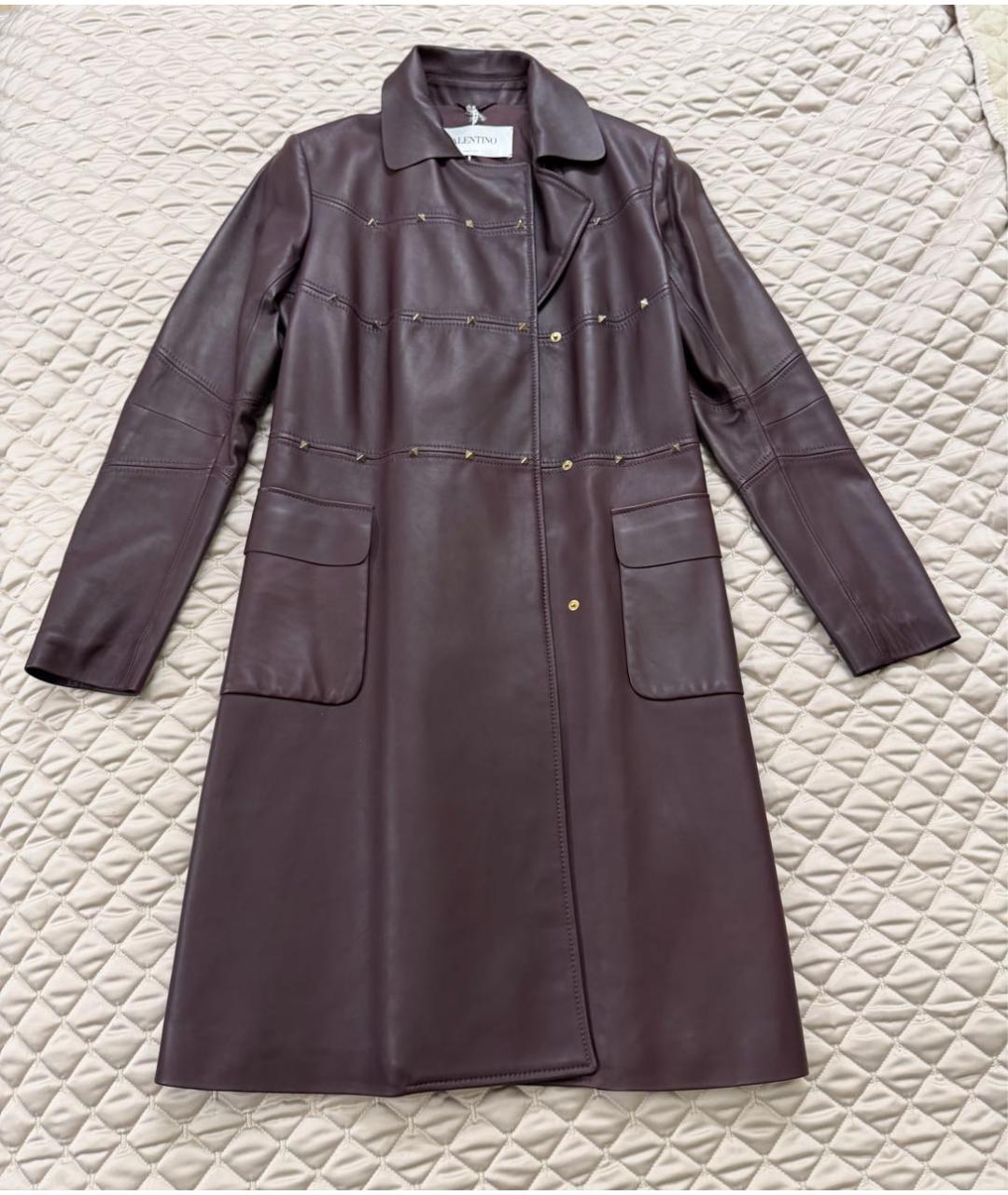 VALENTINO Бордовый кожаный тренч/плащ, фото 7