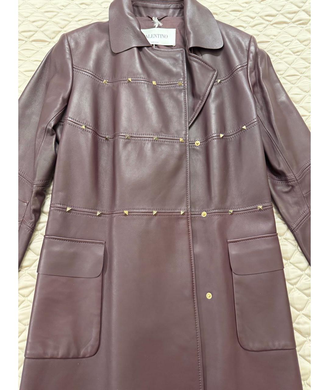 VALENTINO Бордовый кожаный тренч/плащ, фото 2