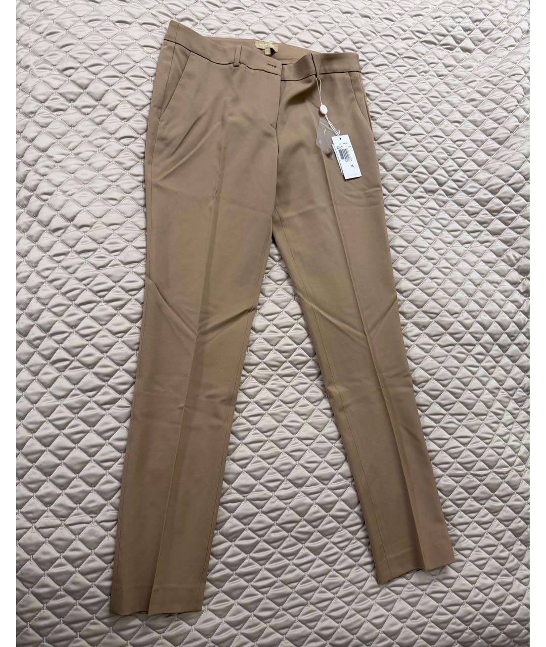 MICHAEL KORS Бежевые хлопко-эластановые прямые брюки, фото 6