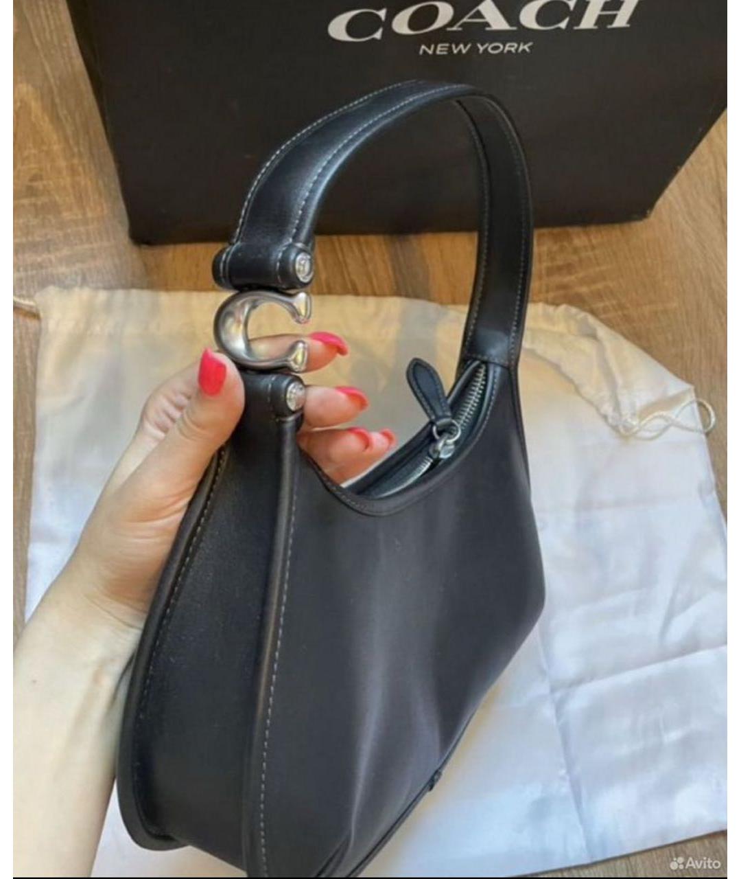 COACH Черная кожаная сумка с короткими ручками, фото 5
