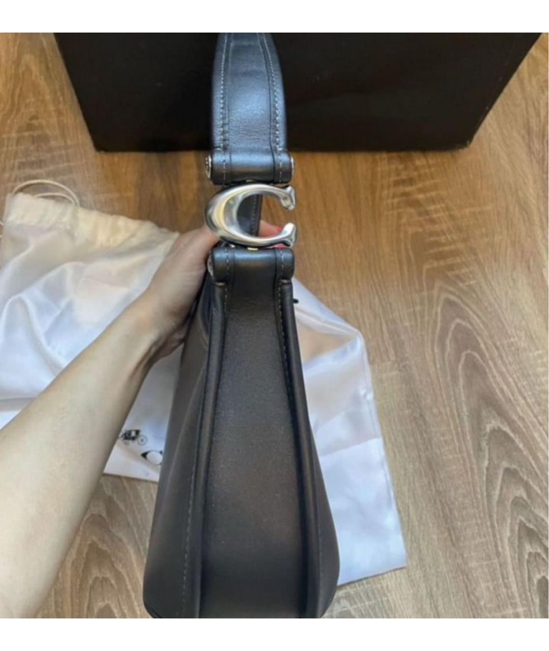 COACH Черная кожаная сумка с короткими ручками, фото 4