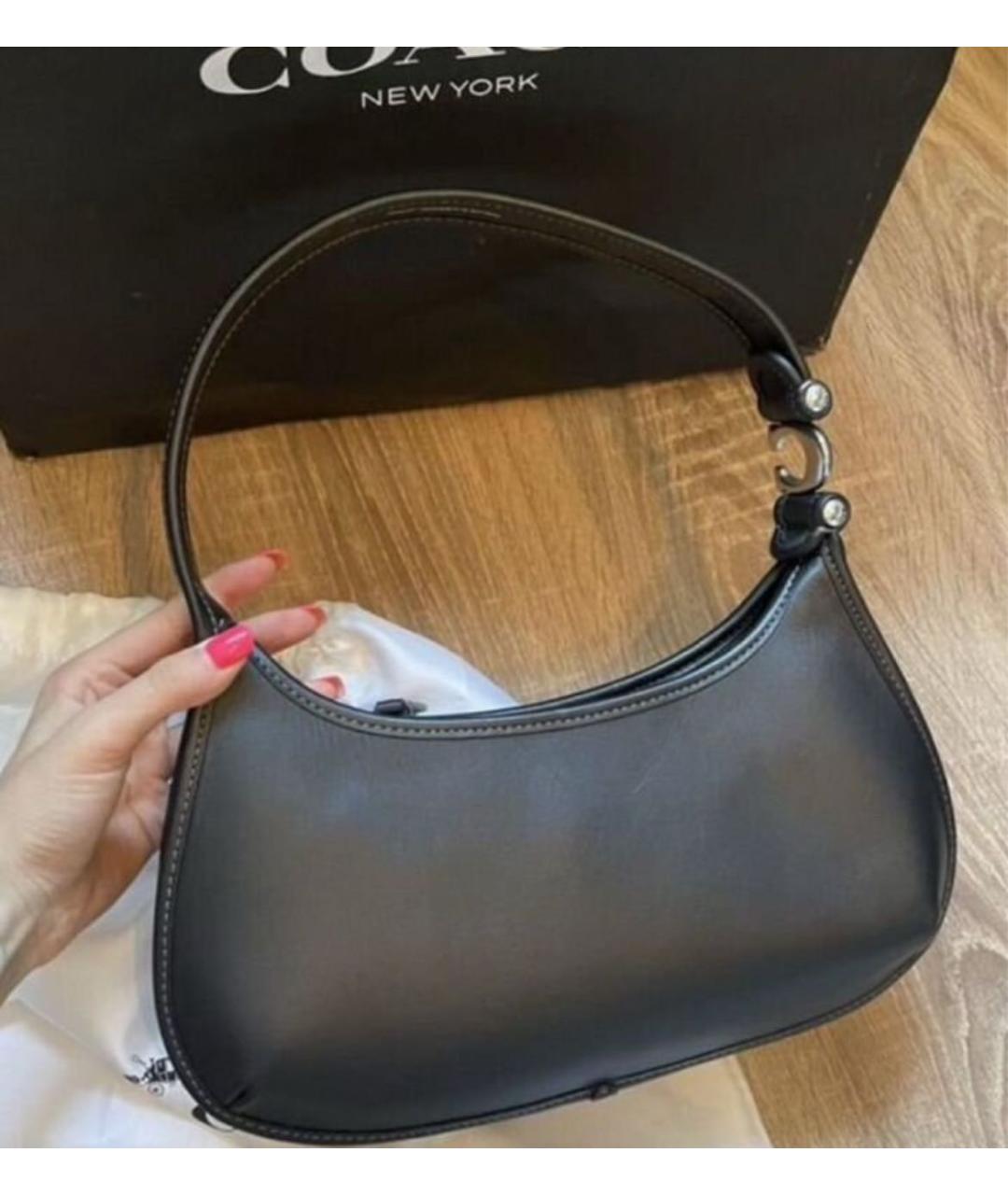 COACH Черная кожаная сумка с короткими ручками, фото 3