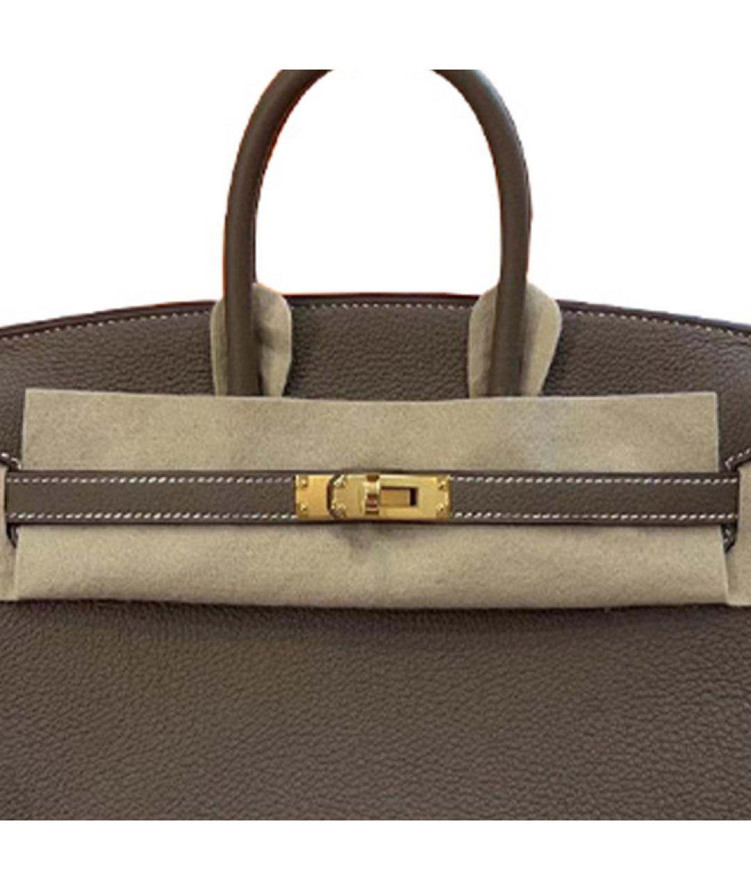 HERMES Коричневая кожаная сумка с короткими ручками, фото 3