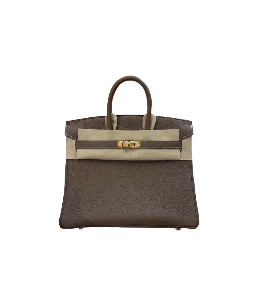 HERMES Коричневая кожаная сумка с короткими ручками, фото 6