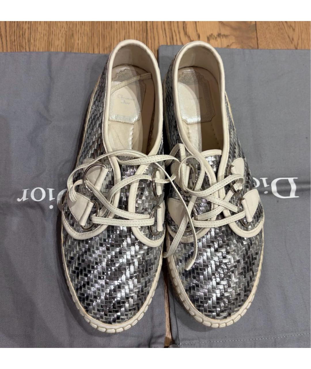 CHRISTIAN DIOR Серебряные кожаные эспадрильи, фото 2