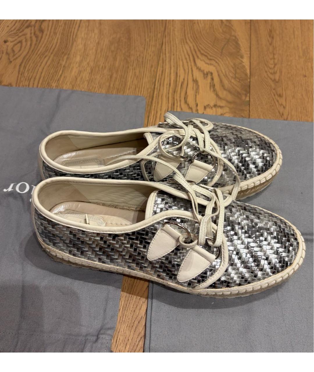 CHRISTIAN DIOR Серебряные кожаные эспадрильи, фото 7