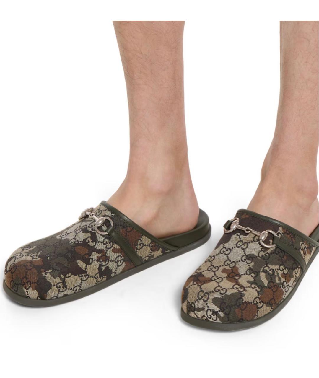 GUCCI Хаки шлепанцы, фото 3
