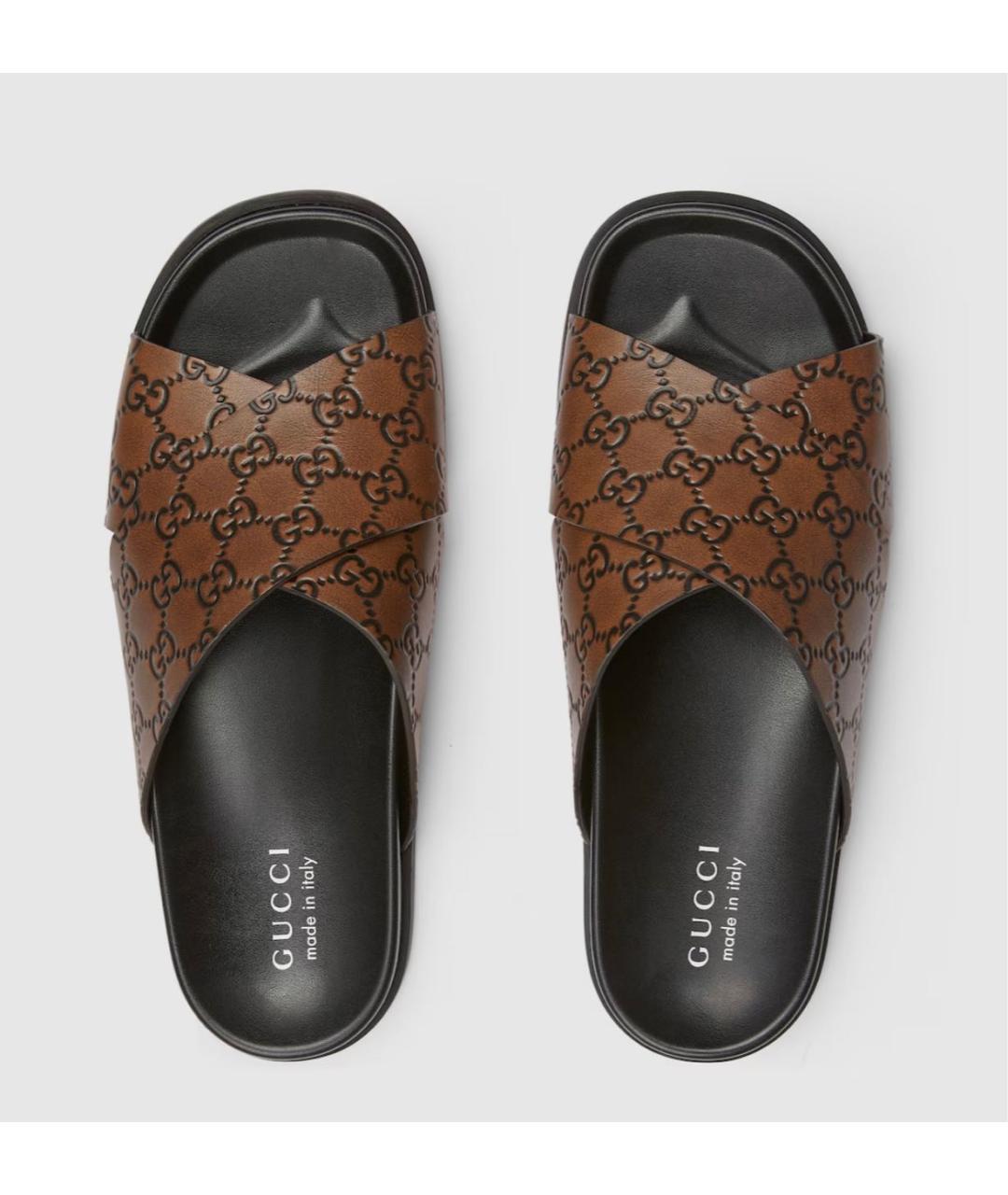 GUCCI Коричневые кожаные шлепанцы, фото 5