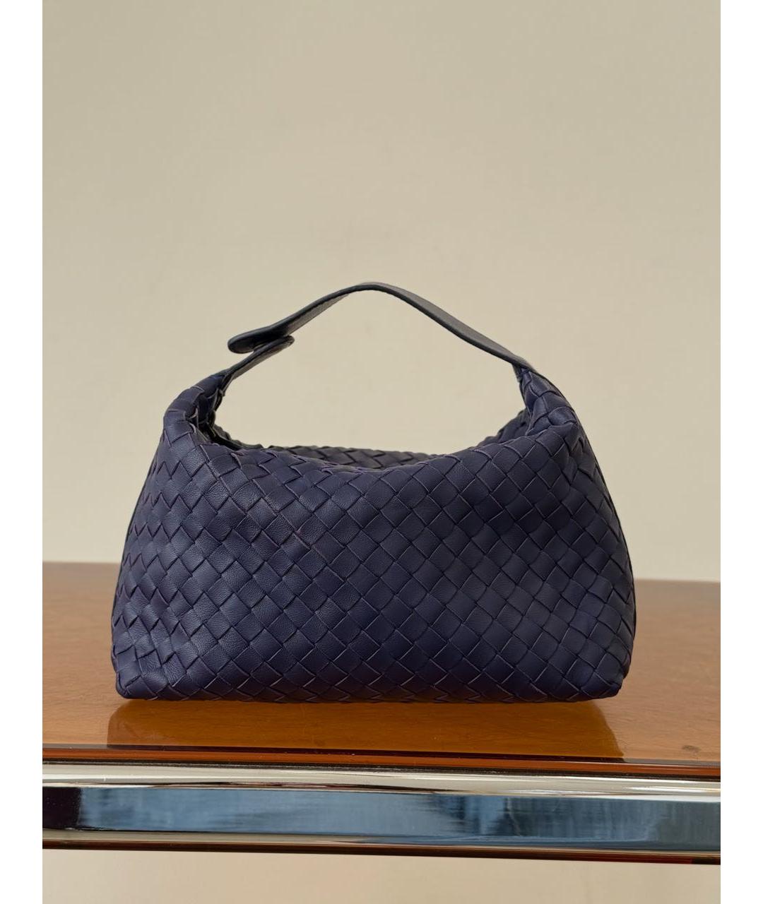 BOTTEGA VENETA Темно-синяя кожаная сумка с короткими ручками, фото 9