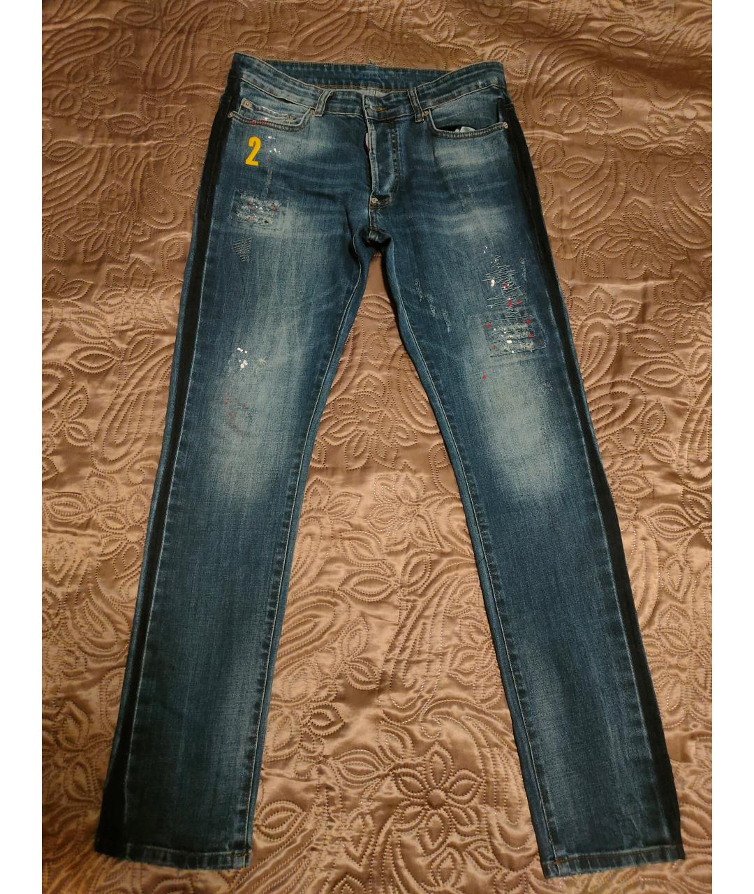 DSQUARED2 Синие хлопковые прямые джинсы, фото 9