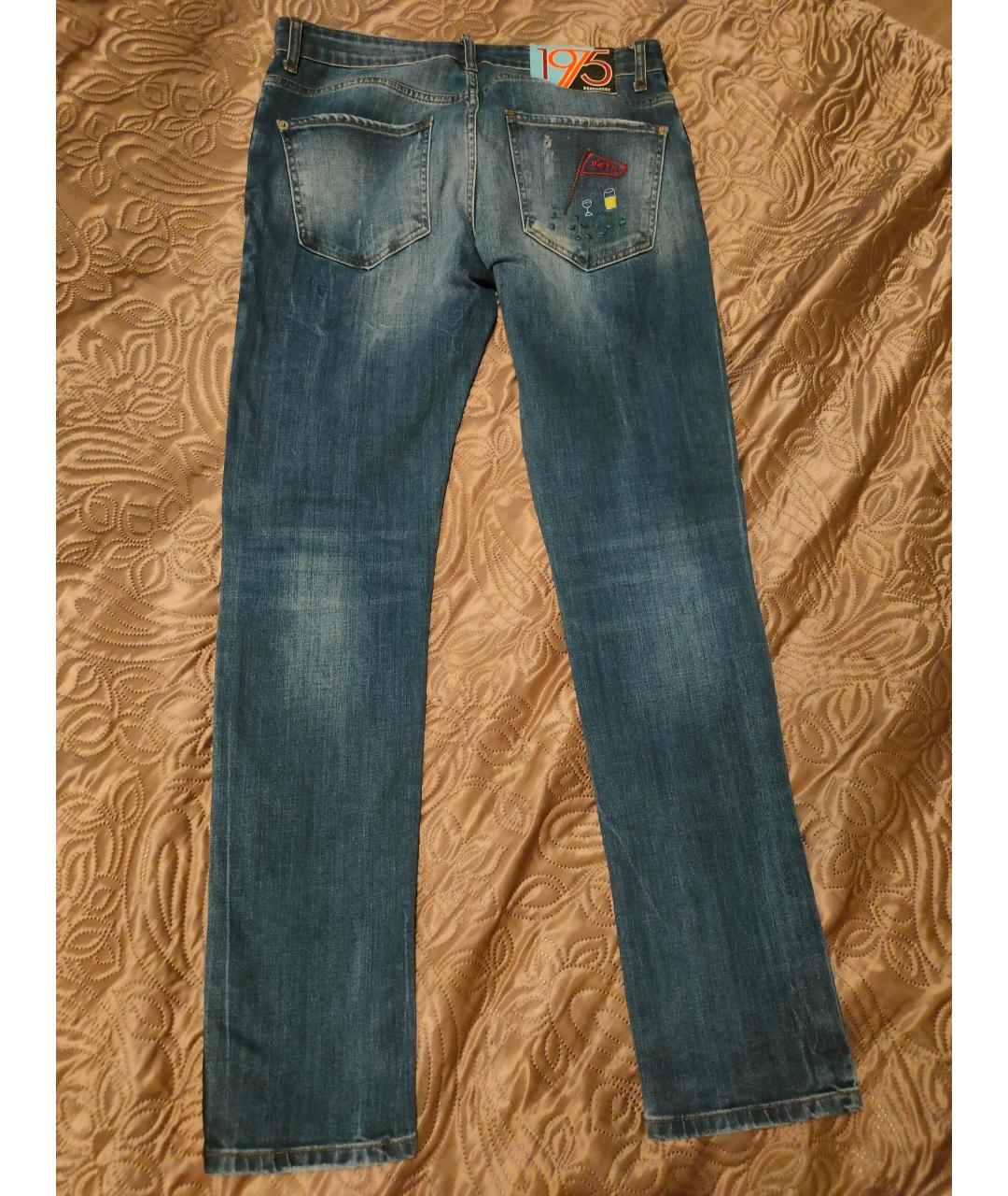 DSQUARED2 Синие хлопковые прямые джинсы, фото 2