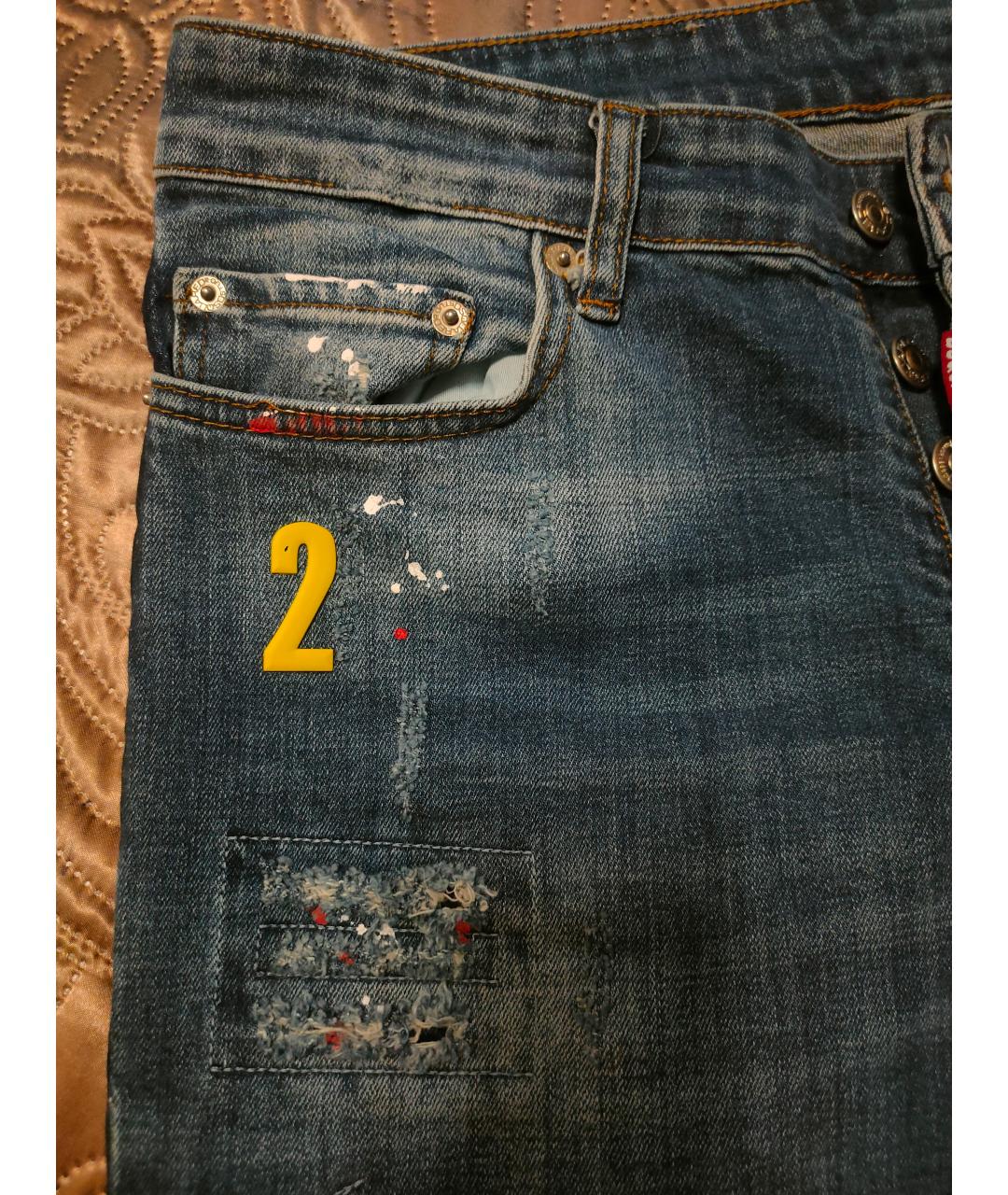 DSQUARED2 Синие хлопковые прямые джинсы, фото 4