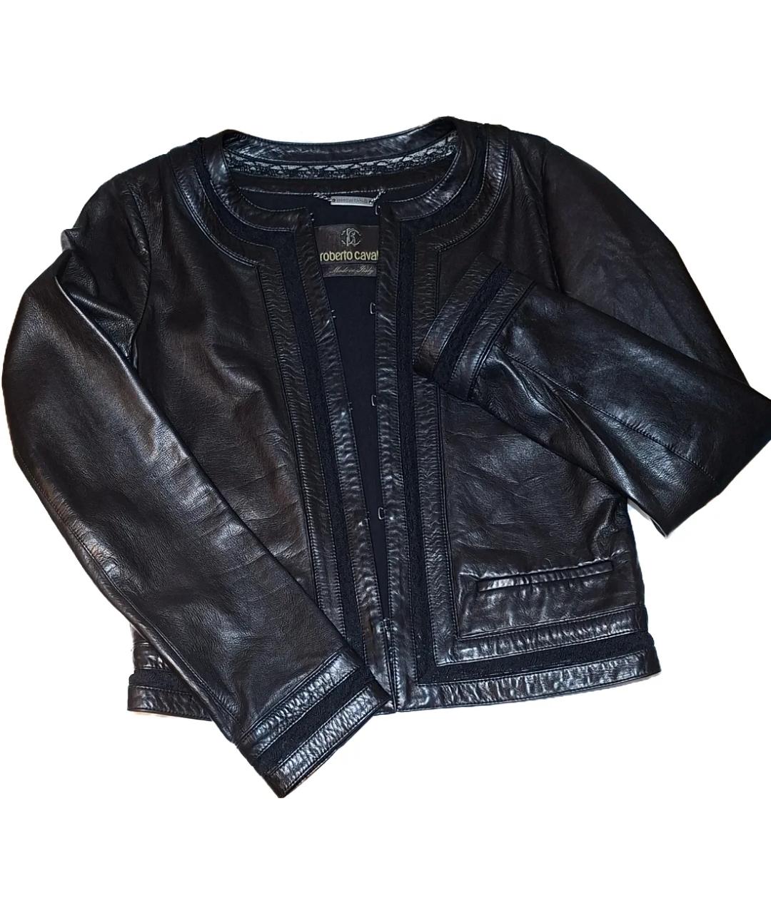 ROBERTO CAVALLI Черная кожаная куртка, фото 3