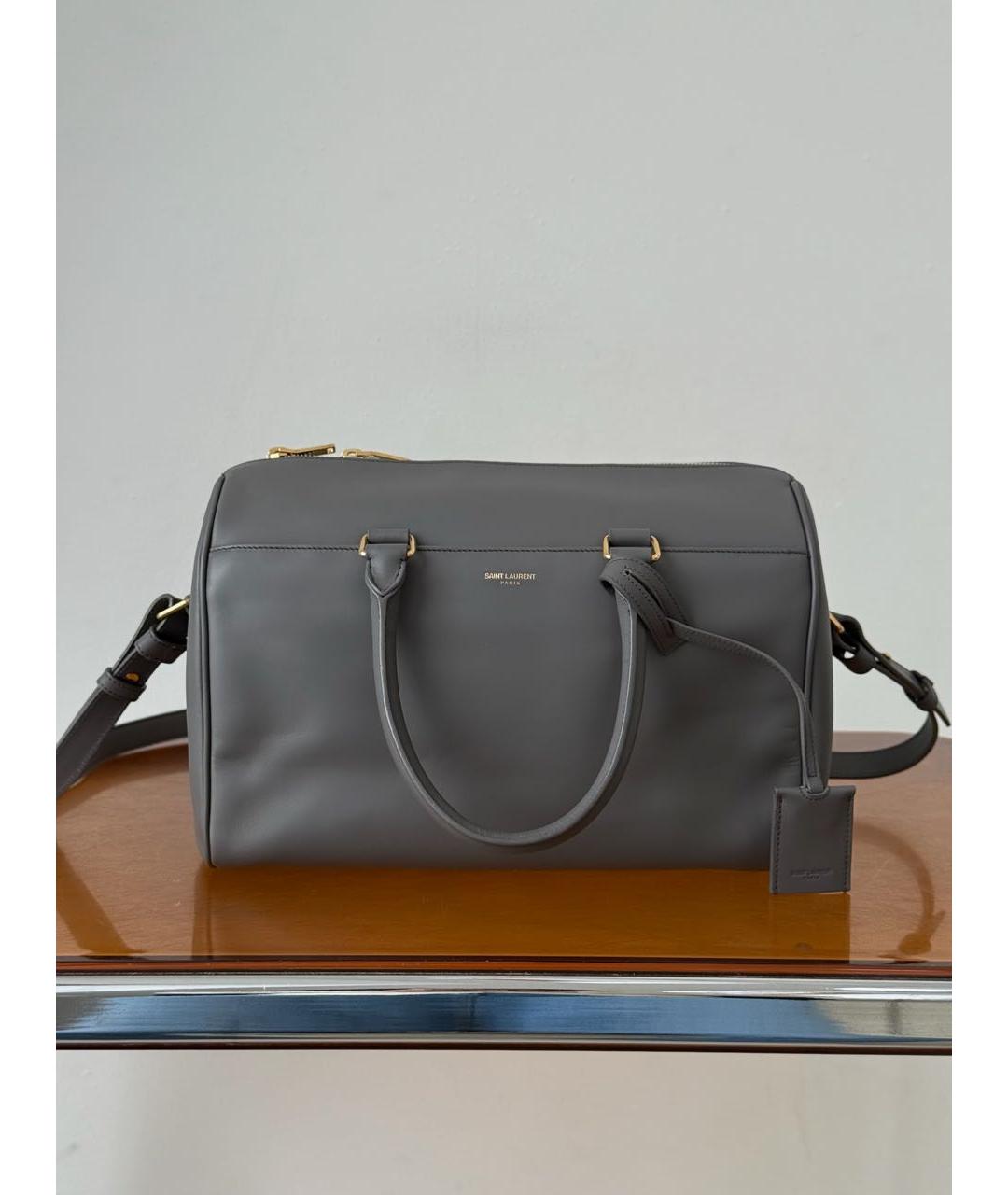 SAINT LAURENT Серая кожаная сумка тоут, фото 9