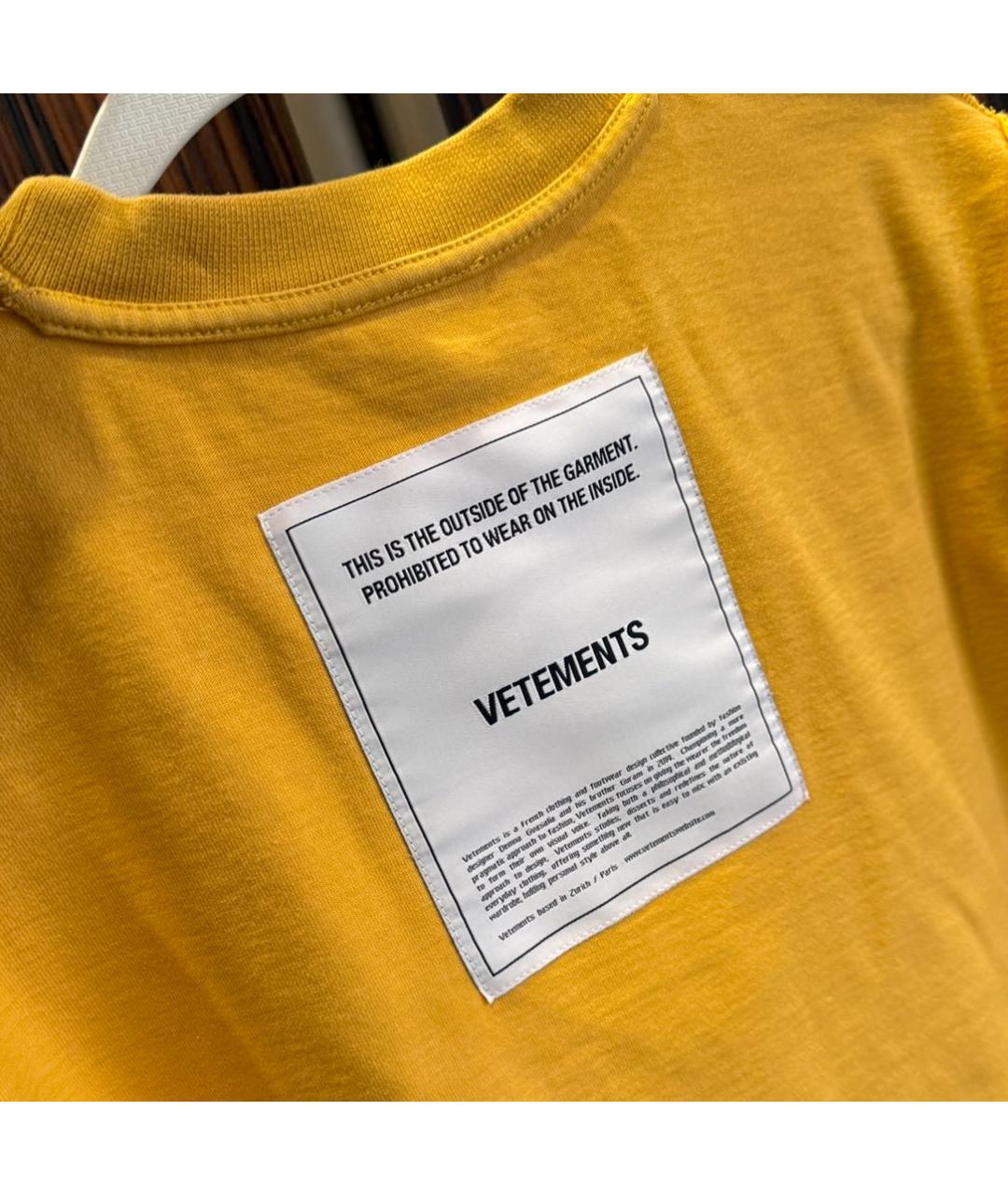 VETEMENTS Горчичная хлопковая футболка, фото 3