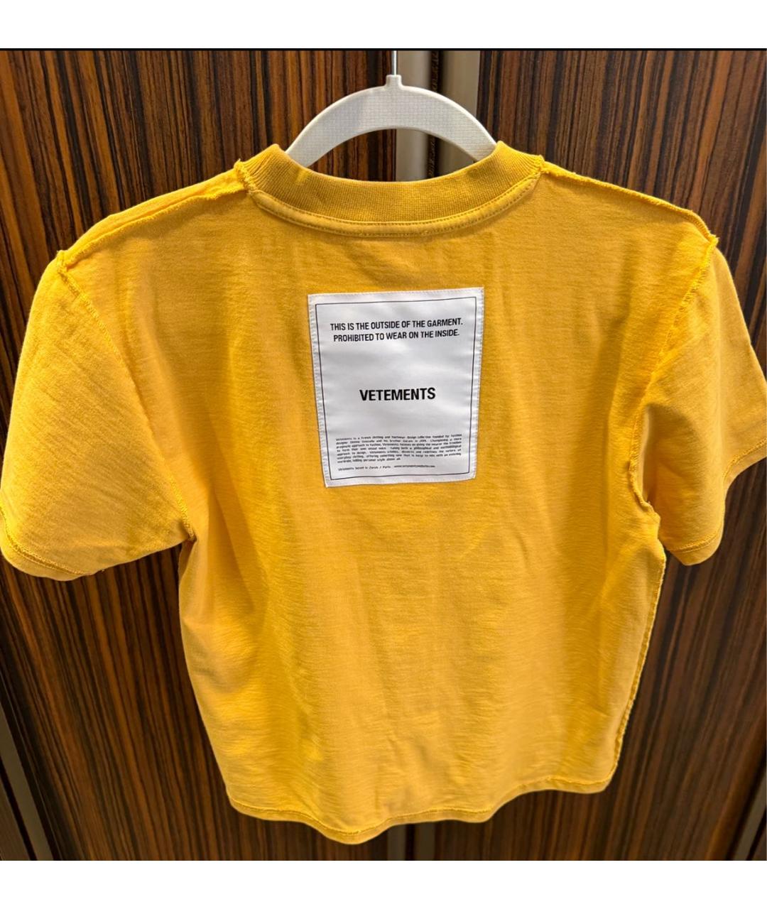 VETEMENTS Горчичная хлопковая футболка, фото 2