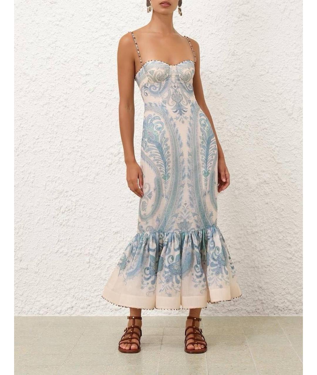 ZIMMERMANN Голубое льняное повседневное платье, фото 6