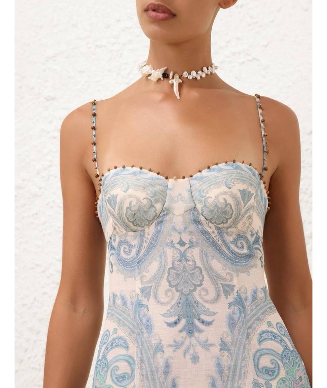 ZIMMERMANN Голубое льняное повседневное платье, фото 4