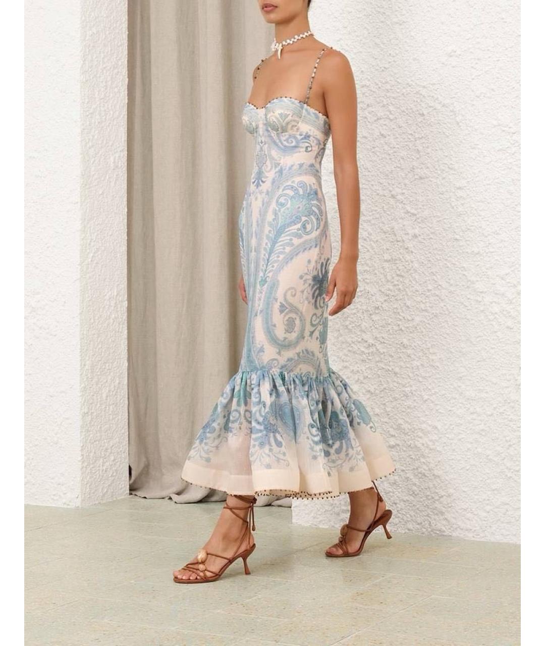 ZIMMERMANN Голубое льняное повседневное платье, фото 5